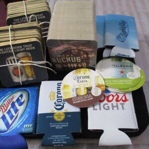 Lot of Coasters and Beer Can Koozies Corona Miller Coors Blue Moon Kilian's